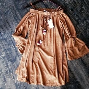 Faux Suede Ruffle Dress